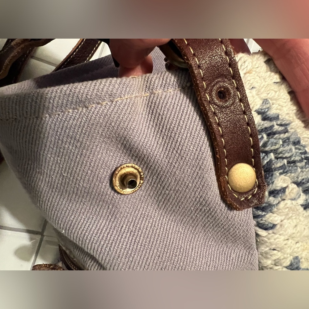 Myra bag Cream and blue Patterned bag with brown leather - Picture 5 of 7